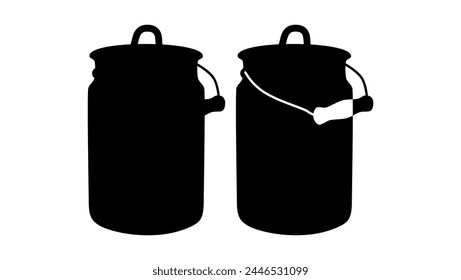 old enamel cans for milk, black isolated silhouette