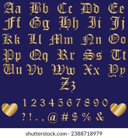 
Old English Gold Alphabet Letters and Numbers