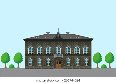 Old English House. Vector Architecture Illustration. Old House Plans. Houses For Sale. House Designs. House Pictures. Sale In England. Old House Designs. Brown Brick House. Historical Facade.