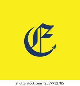 Old English logotype letter E with devil's tail