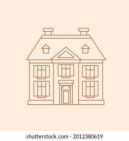 Old english mansion. Minimalistic outline simple vector logo for real estate, renovation, home repairs, chotel business, boarding house, hostel, rental housing. Linear vector illustration.