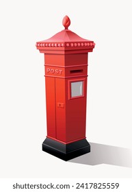 Vieja caja de correos roja sobre fondo blanco. Ilustración del vector 3d