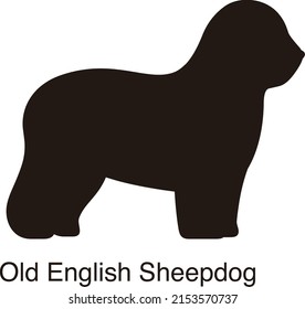 Old English Sheepdog Dog Silhouette, Side View, Vector Illustration