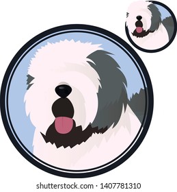 Old english sheepdog head in circle