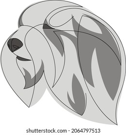 Old English Sheepdog Vector Dog Portrait. Continuous Line. Bobtail Dog One Line Drawing