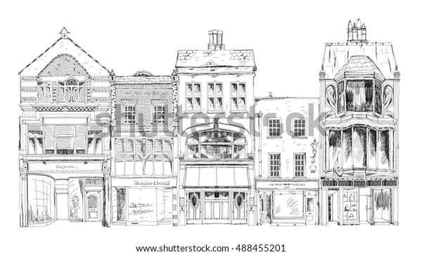 Old English Town Houses Small Shops Stock Vector Royalty Free 488455201