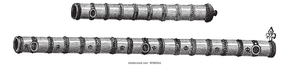 Alte gravierte Illustration der Kanone des fünfzehnten Jahrhunderts. Industrielle Enzyklopädie E.-O. Lami - 1875.