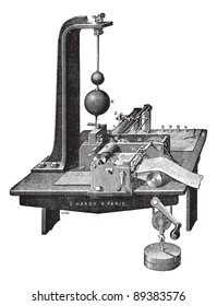 Old engraved illustration of Copying Telegraph of Bernhard Meyer. Industrial encyclopedia E.-O. Lami - 1875.