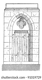 Old engraved illustration of the gate of Cathedral of Our Lady of Chartres, belongs to eighteenth century. Chartres, France. Dictionary of words and things - Larive and Fleury - 1895