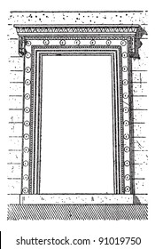 Old engraved illustration of the gate at Erechtheion in Athens, Greece. Dictionary of words and things - Larive and Fleury - 1895