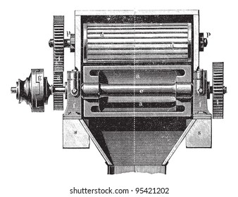 Old engraved illustration of malt beer making machine isolated on a white background. Industrial encyclopedia E.-O. Lami - 1875.