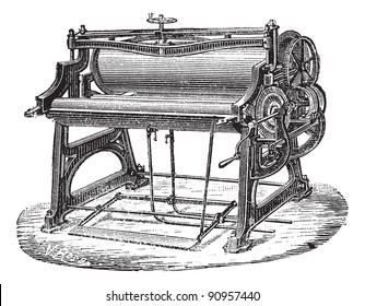 Old engraved illustration of mangle or wringer. Industrial encyclopedia E.-O. Lami - 1875.