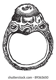 Old engraved illustration of ring of Frederick the Great isolated on a white background. Industrial encyclopedia E.-O. Lami - 1875.