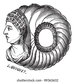 Old engraved illustration of roman ring isolated on a white background. Industrial encyclopedia E.-O. Lami - 1875.