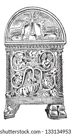 Old engraved illustration of Sarcophagus of Byzantine style in Ravenna, Italy, isolated on a white background. Dictionary of words and things - Larive and Fleury ? 1895