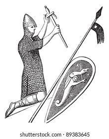 Old engraved illustration of the seal of king William the conqueror which is preserve in England. Industrial encyclopedia E.-O. Lami - 1875.