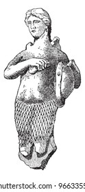 Old engraved illustration of Siren statue on the marbles of Athens, isolated on a white background. Dictionary of words and things - Larive and Fleury - 1895