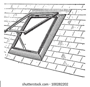 Old engraved illustration of Skylight on the window. Dictionary of words and things - Larive and Fleury