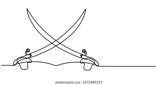 Old engraved illustration of Sword which belonged to Myles Standish, English military officer, Sword sign line continuous drawing vector. One line Sword vector background. Sword icon. Continuous one.