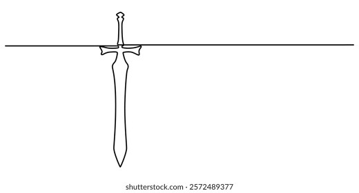 Old engraved illustration of Sword which belonged to Myles Standish, English military officer, Sword sign line continuous drawing vector. One line Sword vector background. Sword icon. Continuous one.