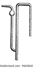 Old engraved illustration of tube Siphon  isolated on a white background. Dictionary of words and things - Larive and Fleury - 1895