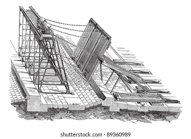 Old engraved illustration of Weirs swing. Industrial encyclopedia E.-O. Lami - 1875.