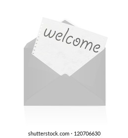 Old envelope with paper isolated in white