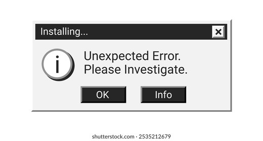 Old error window in black color. Warning dark retro notification message on screen.