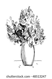 old etching technic drawing bouquet