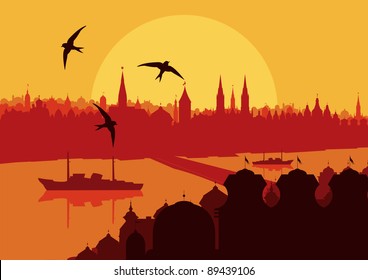 Old Europe city landscape background illustration