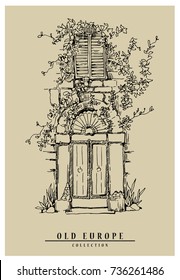 Old Europe collection. Hand drawn sketch of old street. Vector illustration made in vintage style.