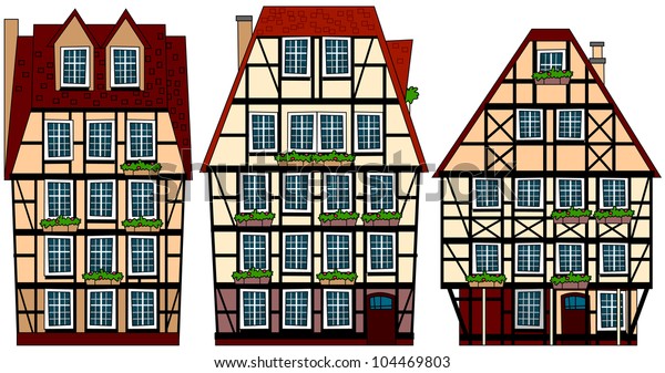 Old European Buildings Timber Framing Set Stock Vector (Royalty Free ...