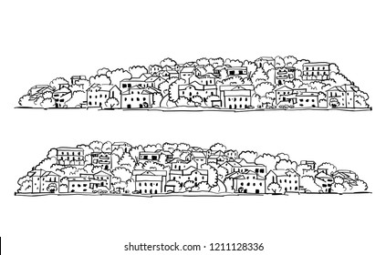 Old european city. Mediterranean sea. Sketch for your design