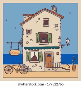 Old European house. Hand-drawn sketch. Vector illustration.