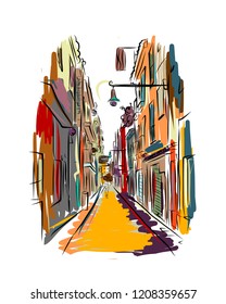 Old european street, sketch for your design