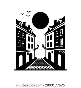 Old European Street Solid Silhouette Icon Design Collection