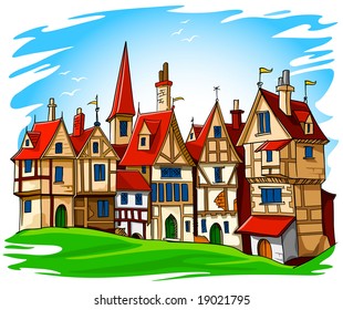 old european town with architecture vector illustration