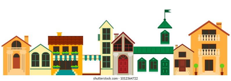 Old european town landscape. Vector colorful houses illustration.