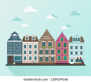 Old european town  vector flat illustration.
