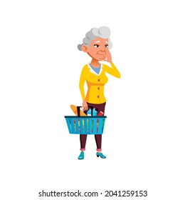 old european woman choosing food in supermarket cartoon vector. old european woman choosing food in supermarket character. isolated flat cartoon illustration