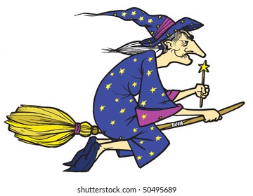 The old evil witches flying on brooms.