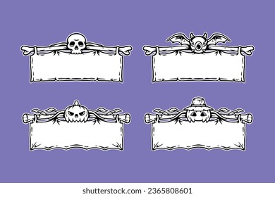 tela antigua y bandera con estilo de dibujo de tema de halloween para plantilla de impresión de elementos
