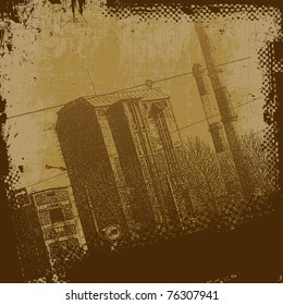  Old Factory And Grunge Scratched Background. Retro Style. Vector Illustration For  CD Cover