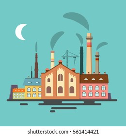 Old Factory. Retro Flat Design Vector.