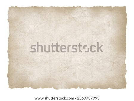 Old faded paper sheet with torn ripped edges. Vintage paper texture, antique parchment