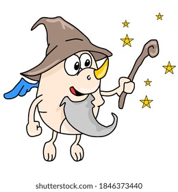 old fairy man with wings and magic wand. cartoon illustration sticker mascot emoticon