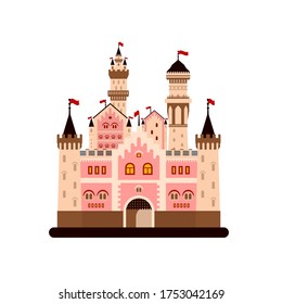 Old Fairy Tale Castle Symbol Isolated on White Background - Vector