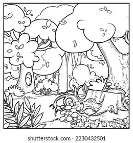 Old fairy tale forest outlined variation for coloring page isolated on white background