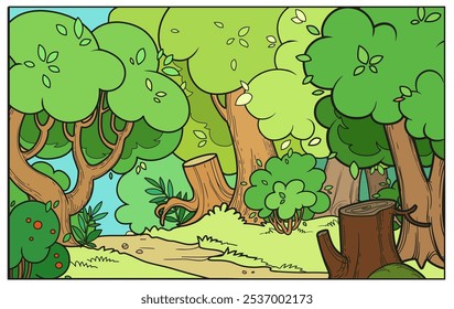 Old fairy tale forest with path isolated on white background. Image produced without the use of any form of AI software at any stage.