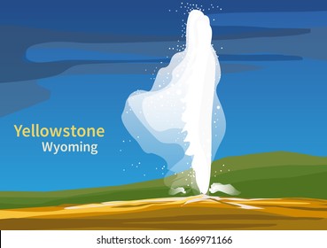 Old Faithful, Yellowstone National Park, Wyoming, United States, vector illustration